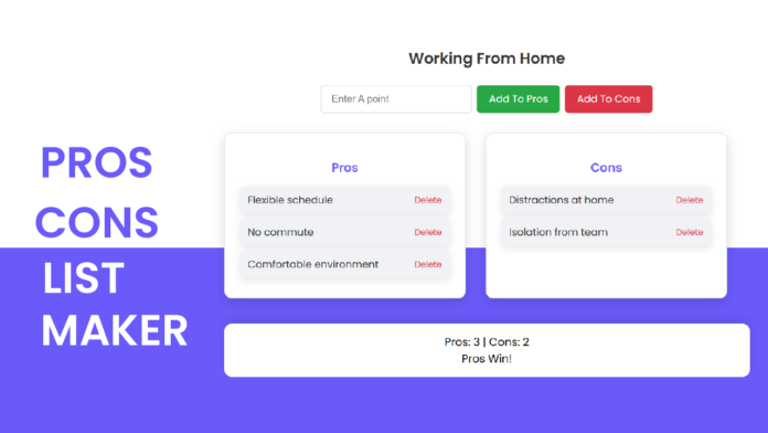 Pros Cons List Maker Javascript