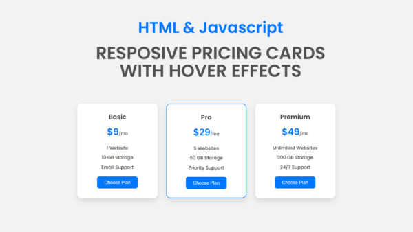 Responsive Pricing Cards with Hover Effect Using HTML and CSS | Coding ...