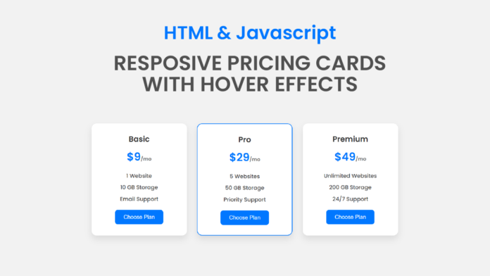 Pricing Cards With Hover Effect CSS